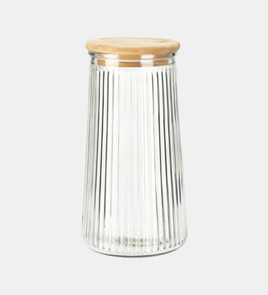 Bamboo Lid Glass Ribbed Jar