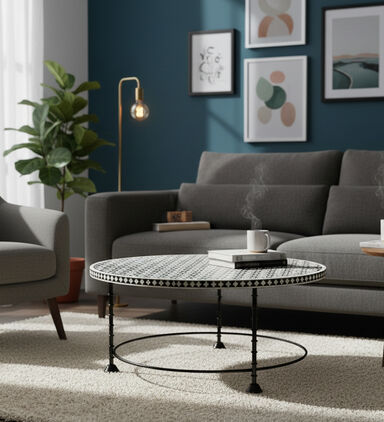 Home Deco and More Chess Round Iron Coffee Table, Packshot View