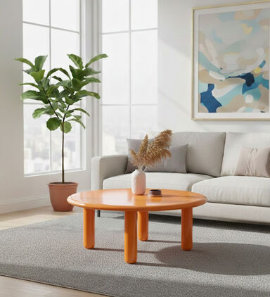 Home Deco and More Glossy Wooden Low Round Table, Orange, 100x36-cm, Packshot View