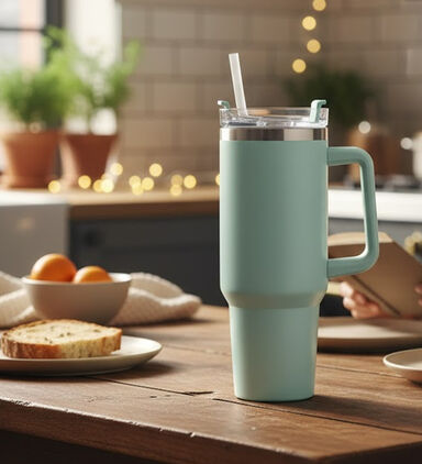 Home Deco and More Double-walled Vacuum Drinking Mug, Green, Packshot View