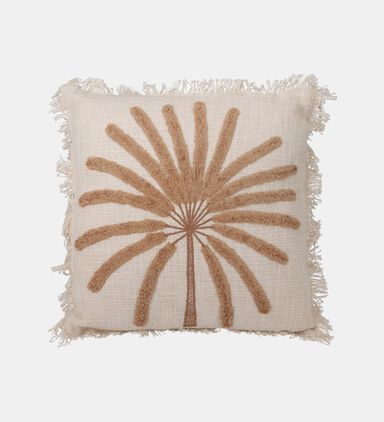 H and S Collection Cotton Tufted Flower Cushion, Brown, Packshot View