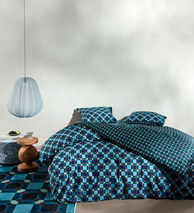 Essenza Teades Cotton Satin Duvet Cover, Blue, 200x220-cm, Packshot View