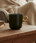 Essenza Gold-toned Handle Porcelain Mug, Dark-green, 330-ml, Packshot View