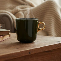Essenza Gold-toned Handle Porcelain Mug, Dark-green, 330-ml, Packshot View