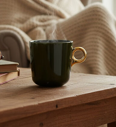 Essenza Gold-toned Handle Porcelain Mug, Dark-green, 330-ml, Packshot View