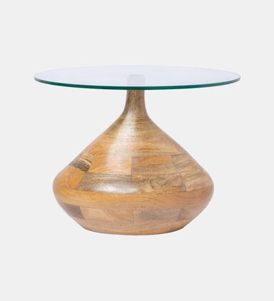 Home Deco and More Tally Wooden Glass Side Table, Natural, Packshot View
