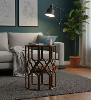 Home Deco and More Octa Wood Glass Top Side Table, Packshot View