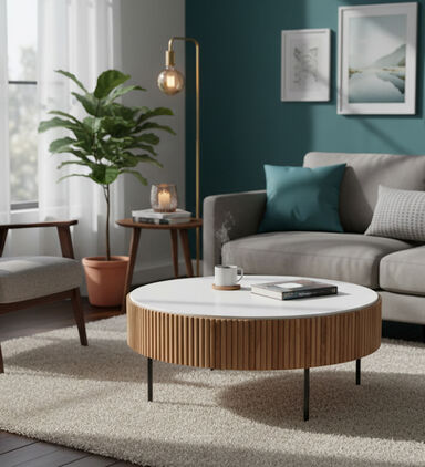 Home Deco and More Acacia Wood Ribbed Coffee Table, Packshot View