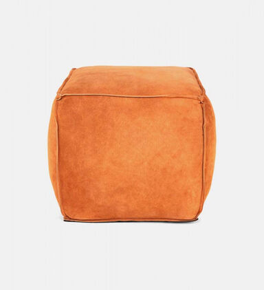 Home Deco and More Cuby Suede Leather Square Pouf, Terracotta, Packshot View