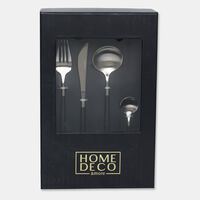 Home Deco and More Stainless Steel 18/10 Matt-finish 24-piece Cutlery Set, Black, Packshot View