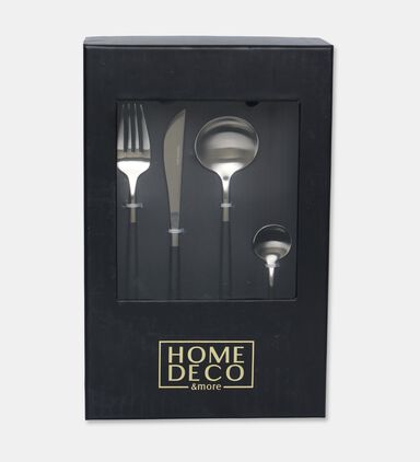 Home Deco and More Stainless Steel 18/10 Matt-finish 24-piece Cutlery Set, Black, Packshot View