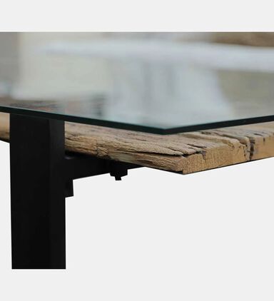 Home Deco and More Cuba Glass Top Wooden Coffee Table, Packshot View